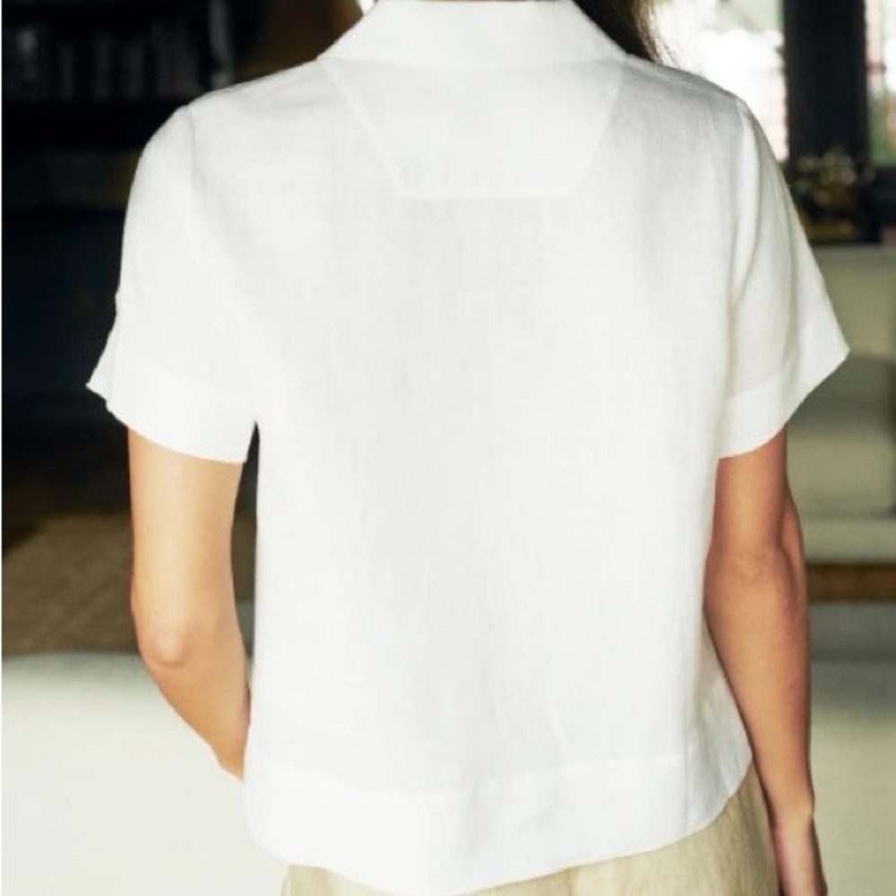 Quince 100% European Linen Short Sleeve Shirt White S Boxy Button Front - Picture 6 of 8